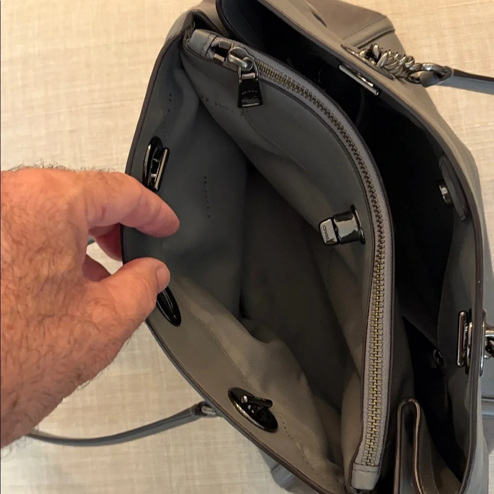 Coach Leather and Suede Shoulder Bag in Dove Gray with Gun Metal Hardware - Picture 11 of 16